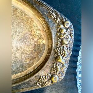 Vintage silver and crystal serving plater. 15 inches
